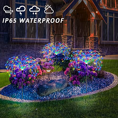 Solar Garden Lights Outdoor, 3 Pack 360 LED Solar Fireworks Lights Waterproof 8 Modes Starburst Lights with Remote, Solar Flower Light Garden for Pathway Patio Yard Lawn Parties Decorative(Multicolor)