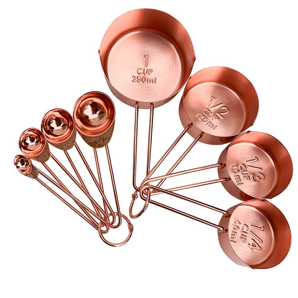 8 Pcs/Set Stainless Steel Measuring Cups and Spoons Sets of 8 Engraved Measurements Stackable for Kitchen Baking Cooking (Rose-Gold)