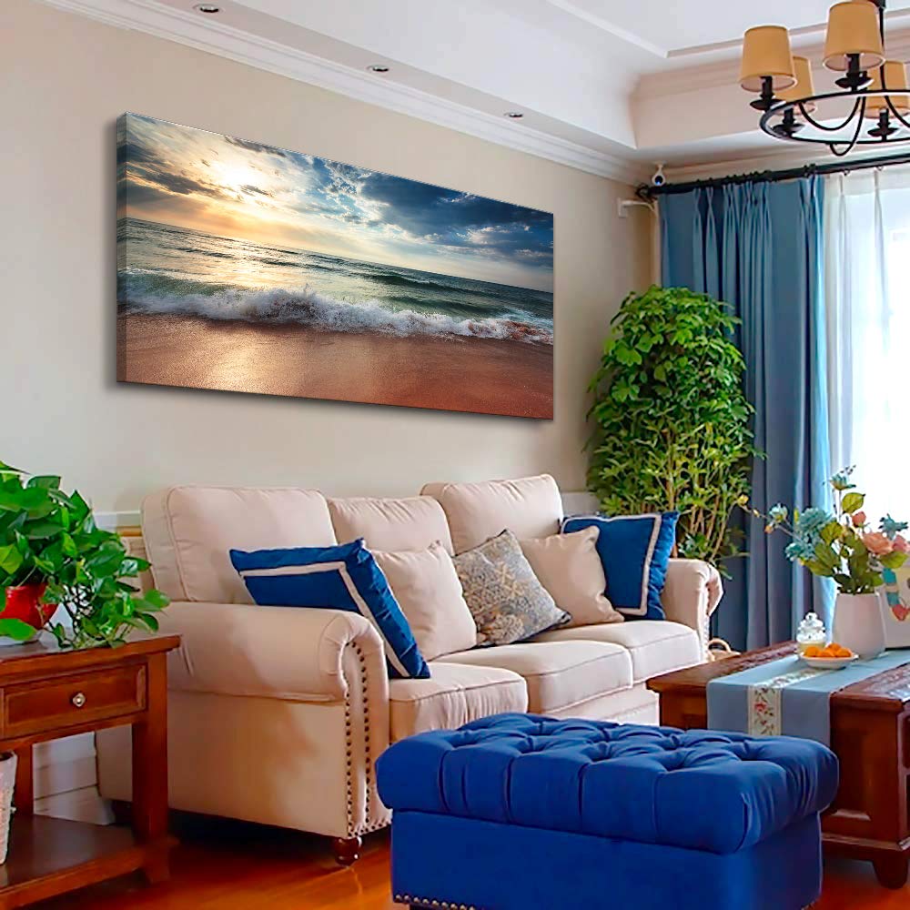 Canvas Wall Art Sunrise Blue Ocean Sea Beach Pictures Art Decor for ...