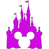 Disney Style Castle with Mickey Inspired Vinyl Car Window Decal Sticker (6", Light Pink)
