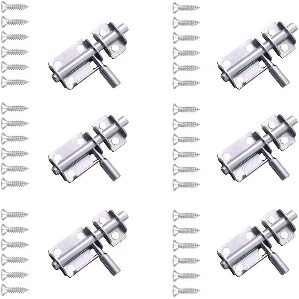 La Llareta Stainless Steel Slide Latch Lock, 6 Pieces Sliding Bolt Locks, Bolt Security Lock, Not Deformed, with 36 Pieces Screws, for Bathroom, Toilet, Shed, Bedroom, Windows (Silver)