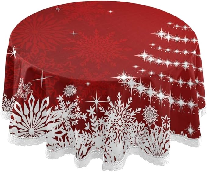 Mnsruu Runde Tischdecke mit Schneeflocken-Motiv, 152,4 cm, für den