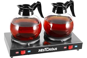 Restlrious Commercial Coffee Warmer Double Burner Decanter Warmer Plate, Stainless Steel Portable Warmer for Standard Glass Decanter, Suitable for Cafe, Break Room, Buffet, Event and Commercial Use