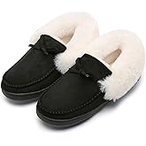 Mishansha Women's House Shoes Memory Foam Suede Moccasin Slippers Winter Warm Fleece Lined Home Shoes with Anti-Skid Rubber Sole