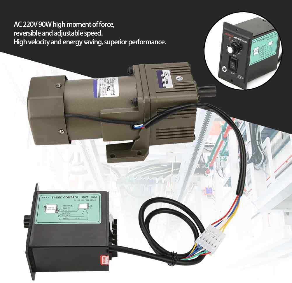 Electric Gear Motor, Walfront AC 220V 90W Single Phase Asynchronous Gear Motor High Torque Deceleration Adjustable Speed 5K/10K/20K/50K/100K RPM Optional(5k) - - 
