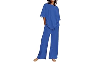 TAPANET Women's 2 Piece Outfits Cotton Linen Sweatsuit Casual Short Sleeve Pullover Tops and Wide Leg Pants Lounge Sets 2024
