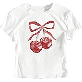 SweatyRocks Girl's Y2k Bow Cherry Graphic Tees Short Sleeve Crewneck Cute Shirts for Teens Summer Tops