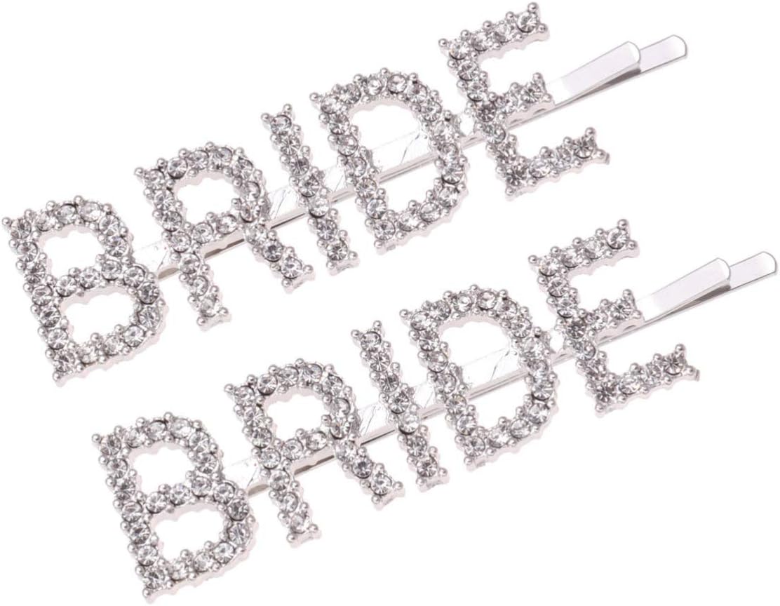 Lurrose 2pcs Letter Shape Hair Clips Rhinestone Hair Pin Bright Elegant Bobby Pin for Girls Women Wedding Guest