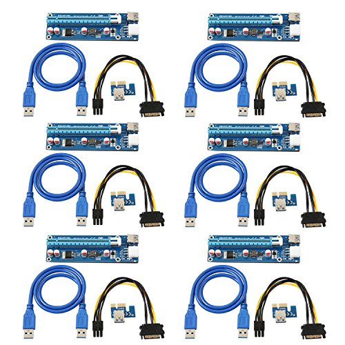 Onvian Mining Dedicated Graphics Card PCI-E 1X to 16X Riser Card 164P with 6 Pin to SATA Power Supply USB 3.0 Cable 6 Pack