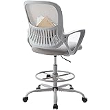 NEWBULIG Tall Drafting Standing Office Desk Chairs with Armrests, Adjustable Footrest Ring, Ergonomic Backrest and Rolling Wh