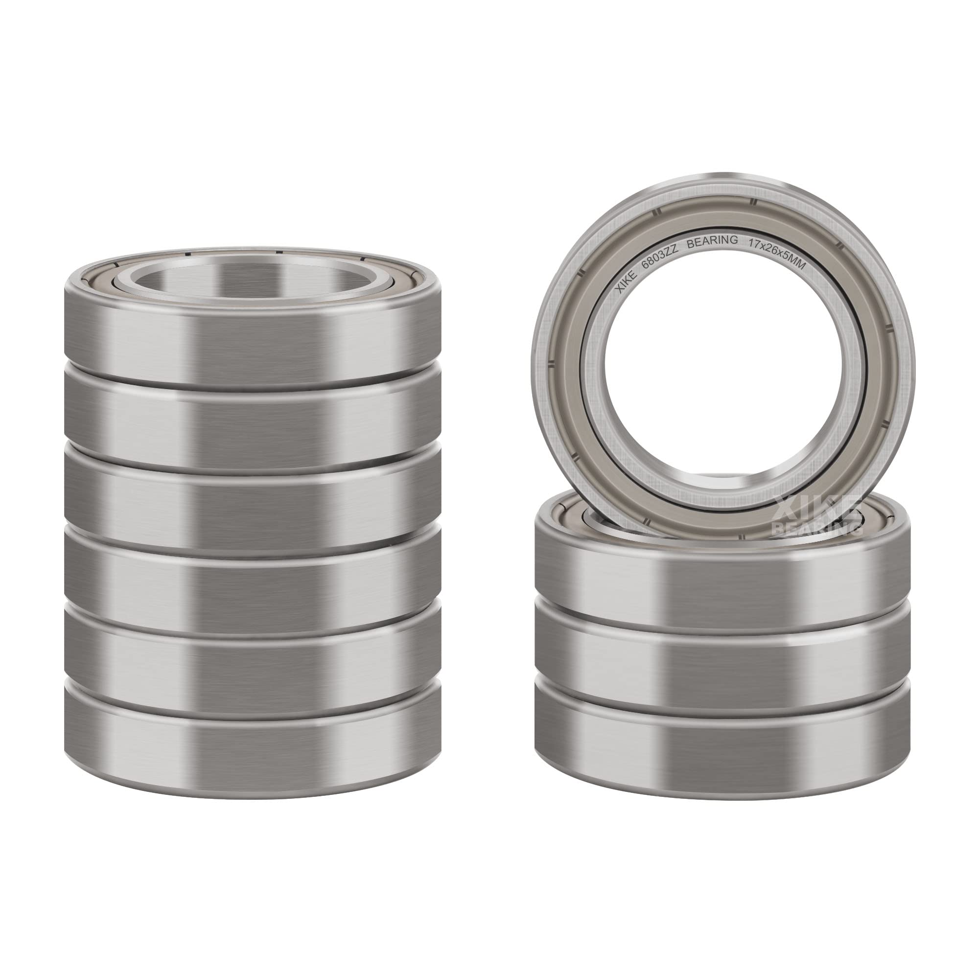 XIKE 6803ZZ Sealed Ball Bearings 17x26x5mm, 6803-2Z Chrome Steel and Metal Double Seals Deep Groove Ball Bearing, Pack of 10.