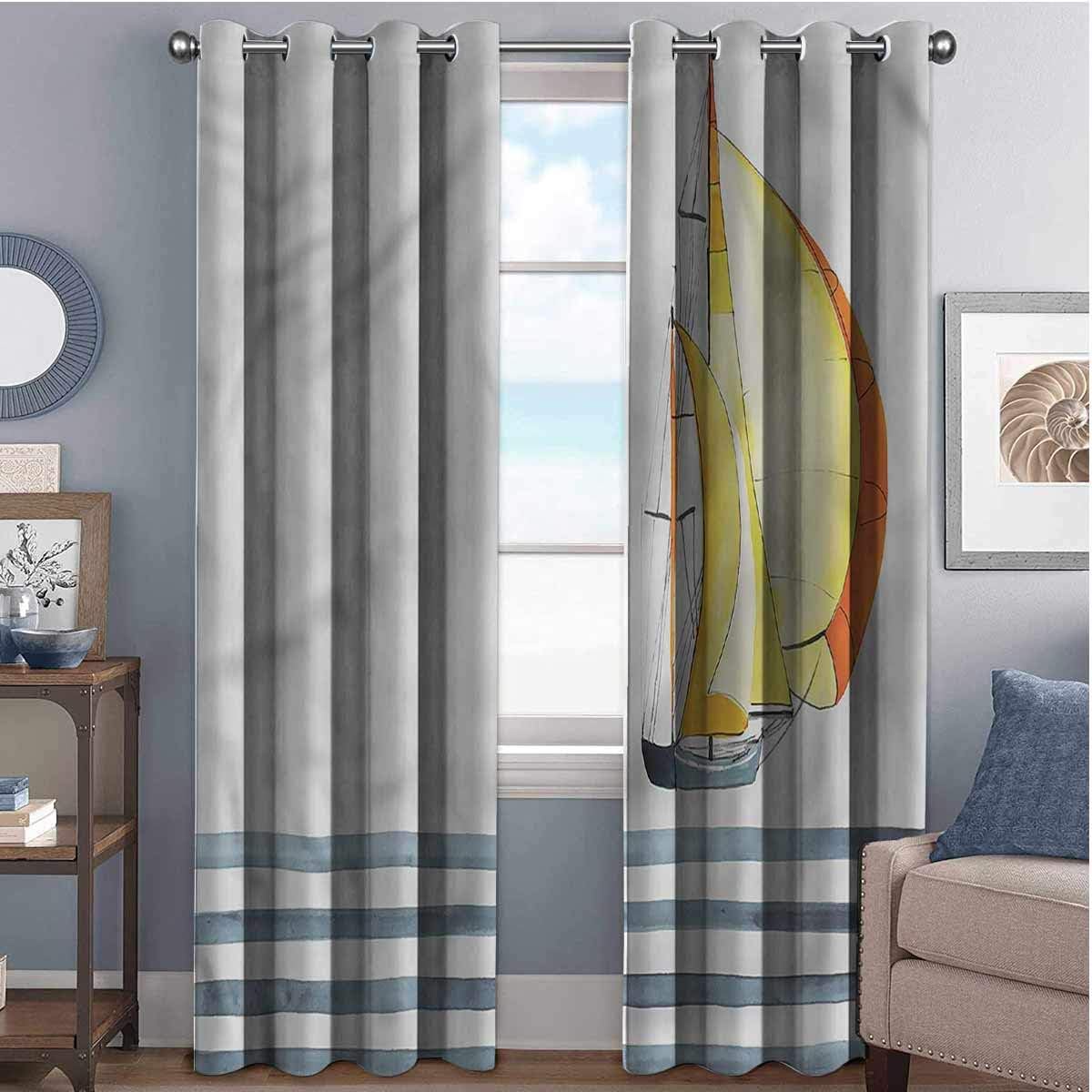 Nautical Blackout curtains with grommets darken Striped Sea Waves and