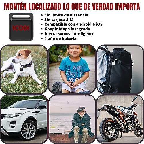 ICODI GPS Locator for Car without SIM Card without Distance Limit without Subscription, 1 Year Battery, Android and iOS, Waterproof IP67 Bluetooth Tracker Motorcycle, Children, Elderly and Objects