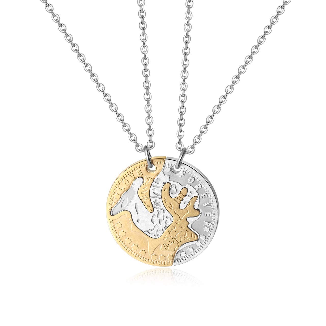 Zysta Elk Matching Round Necklaces for Couple His and Hers Yin-Yang Deer Pendant Set Matching Necklace Distance Relationship Jewelry Promise Gift for Lover