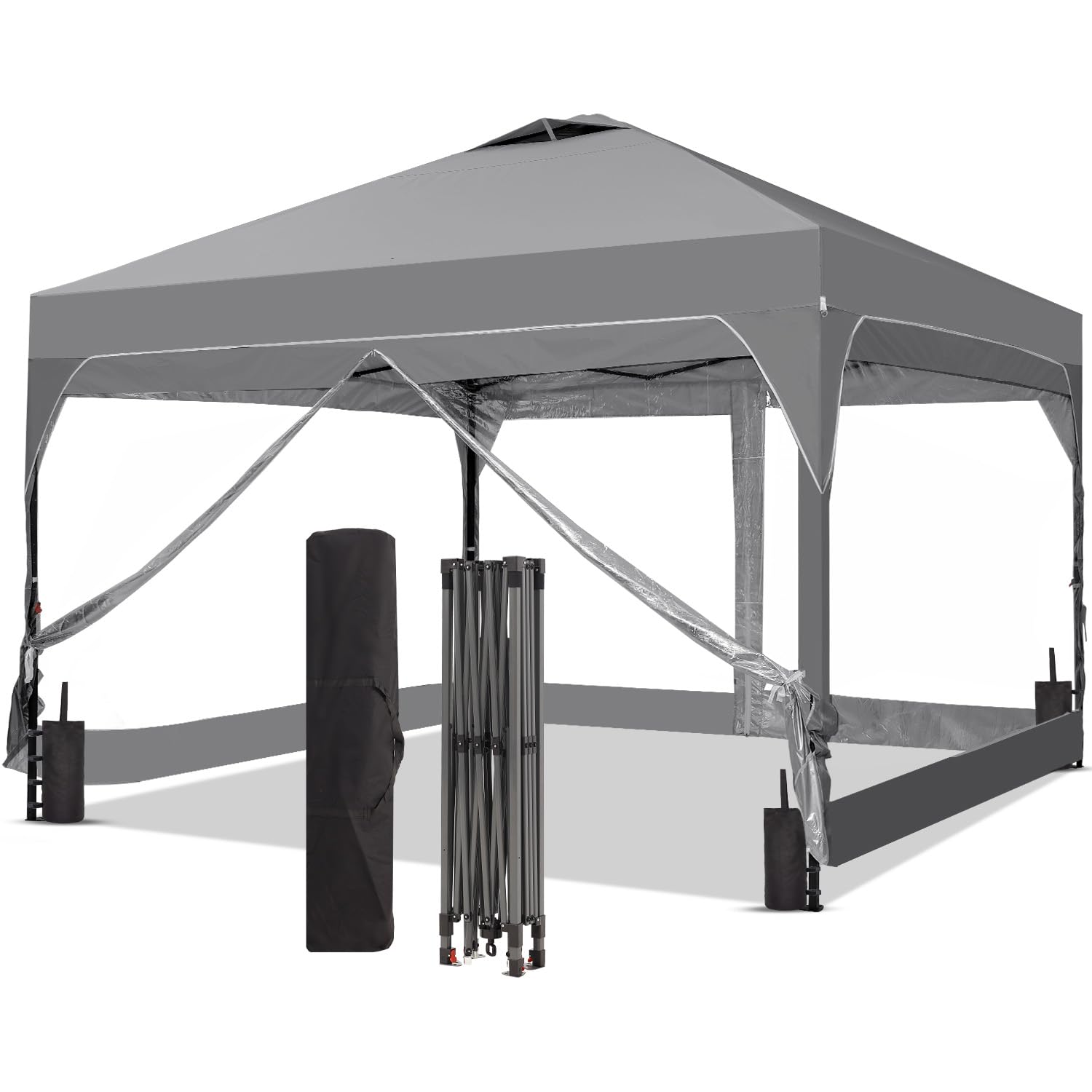 Photo 1 of 10x10 Pop up Canopy Tent with 2 Transparent Sidewalls, Outdoor Commercial Gazebo Shelter Easy Setup Grey