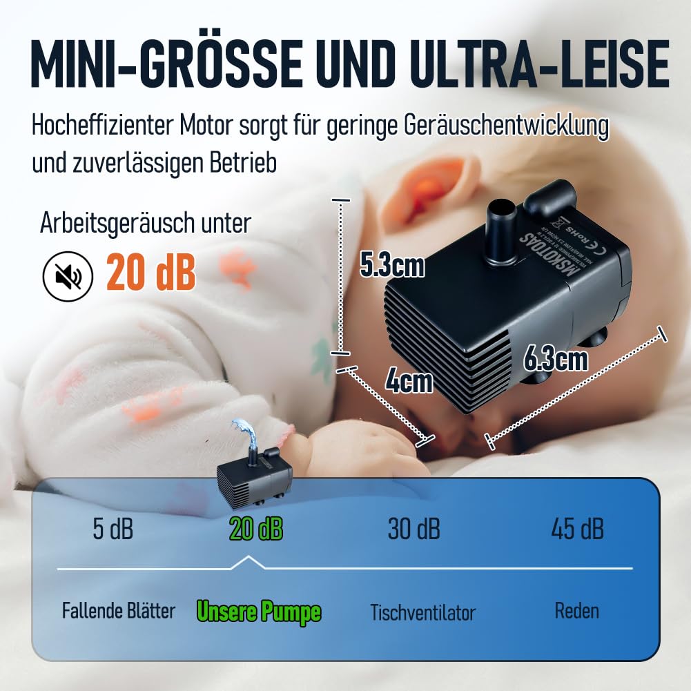 Automatische kleine Tauchpumpe mit Wassersensor, 2,5m 280L/h Mini-Kondensatpumpe, Wasserablauf für Entfeuchter, Klimaanlage, Eismaschine, Keller, Bautrockner, automatisches Ein Aus 5