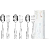 KINGSTONE 6 Pieces Toddler Utensils Set, 18/10 Stainless Steel, Dump Truck | 3 Forks &amp; 3 Spoons, Cute Food-Grade Kids Silverware, Construction Vehicle, Digger Dishes, Dishwasher Safe for Self-Feeding