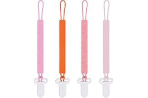 AMAZINGM One Piece Design Silicone Pacifier Clip Holder for Baby Boys and Girls,Pack of 4 Flexible Paci Leash,Binky Clips,Newborn Essentials (Flowers & Leaves, Pink)