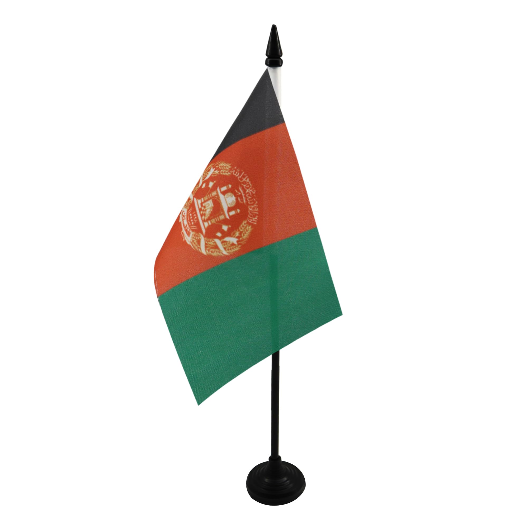 AZ FLAG - Afghanistan Table Flag 4'' x 6'' - Afghan Office Mini Banner 100% Polyester 15 x 10 cm - Mini Desk Flag with 10'' Pole and Black Plastic Base