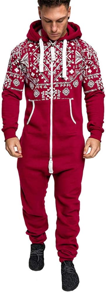 GOFIVE Men's Fashion Playsuit Hoodie Jumpsuit Adult Sleepwear Onesies Pyjamas