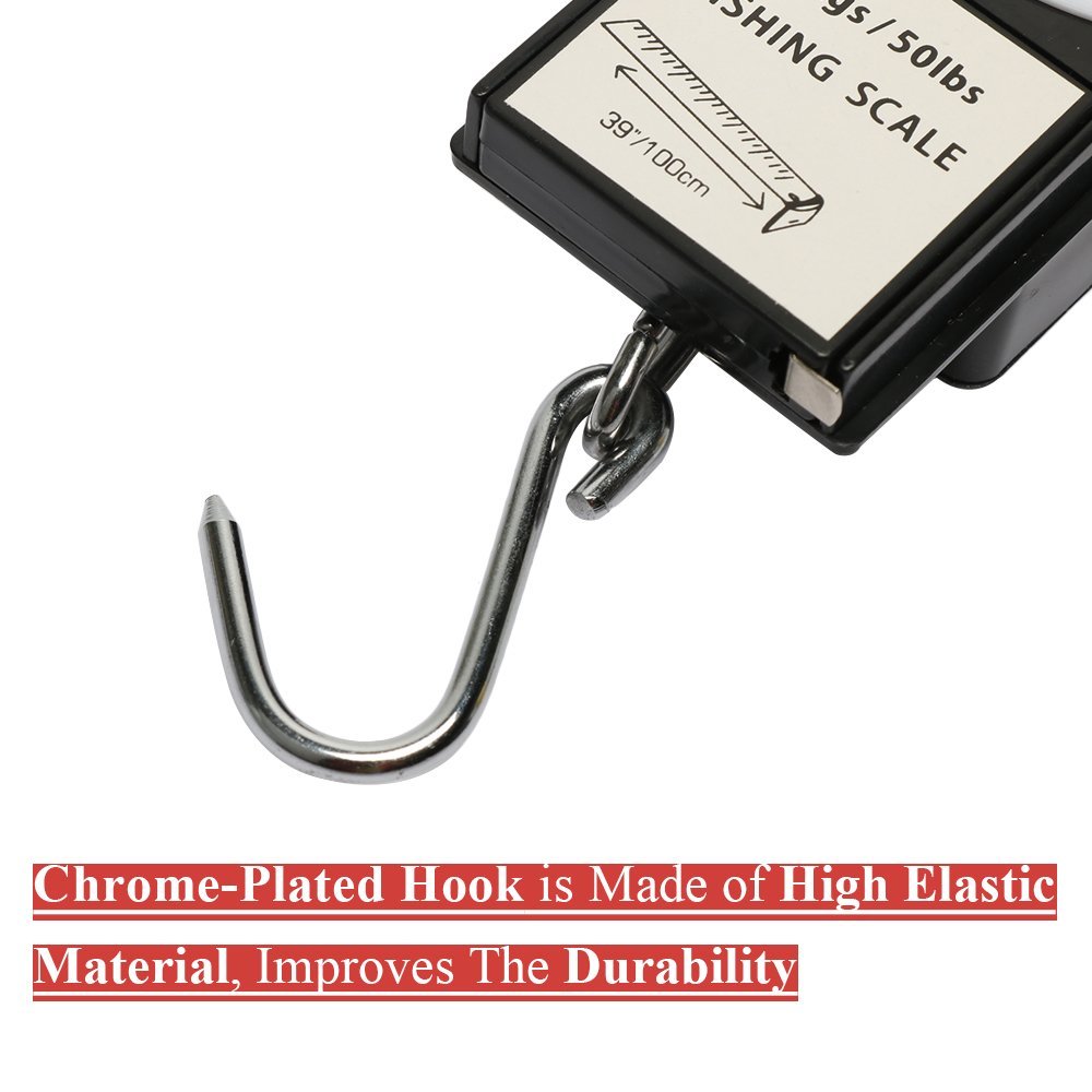 YOGAYET Portable Fishing and Luggage Hanging Hook Multi-Purpose Scale With Tape Measure Max Weight 50lb/22kg