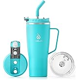 Ideus 32 oz Tumbler with Handle and Straw, Vacuum Insulated Stainless Steel Travel Mug, 100% Leakproof, Cup Holder Friendly, Sky Blue