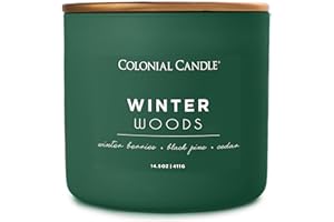 Colonial Candle Winter Woods Scented Jar Candle, Pop of Color Collection, 3 Wick, Green, 14.5 oz - Up to 60 Hours Burn