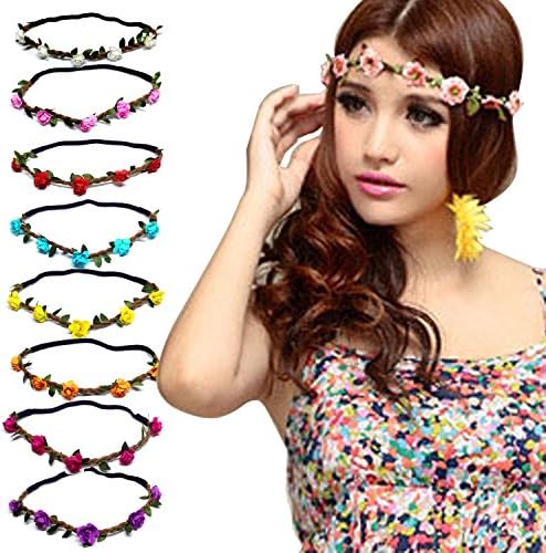 8 Pieces Flower Headband Hair Band Flower Wreath Headband Floral Crown for Women Girls Hair Accessories,Bohemia style