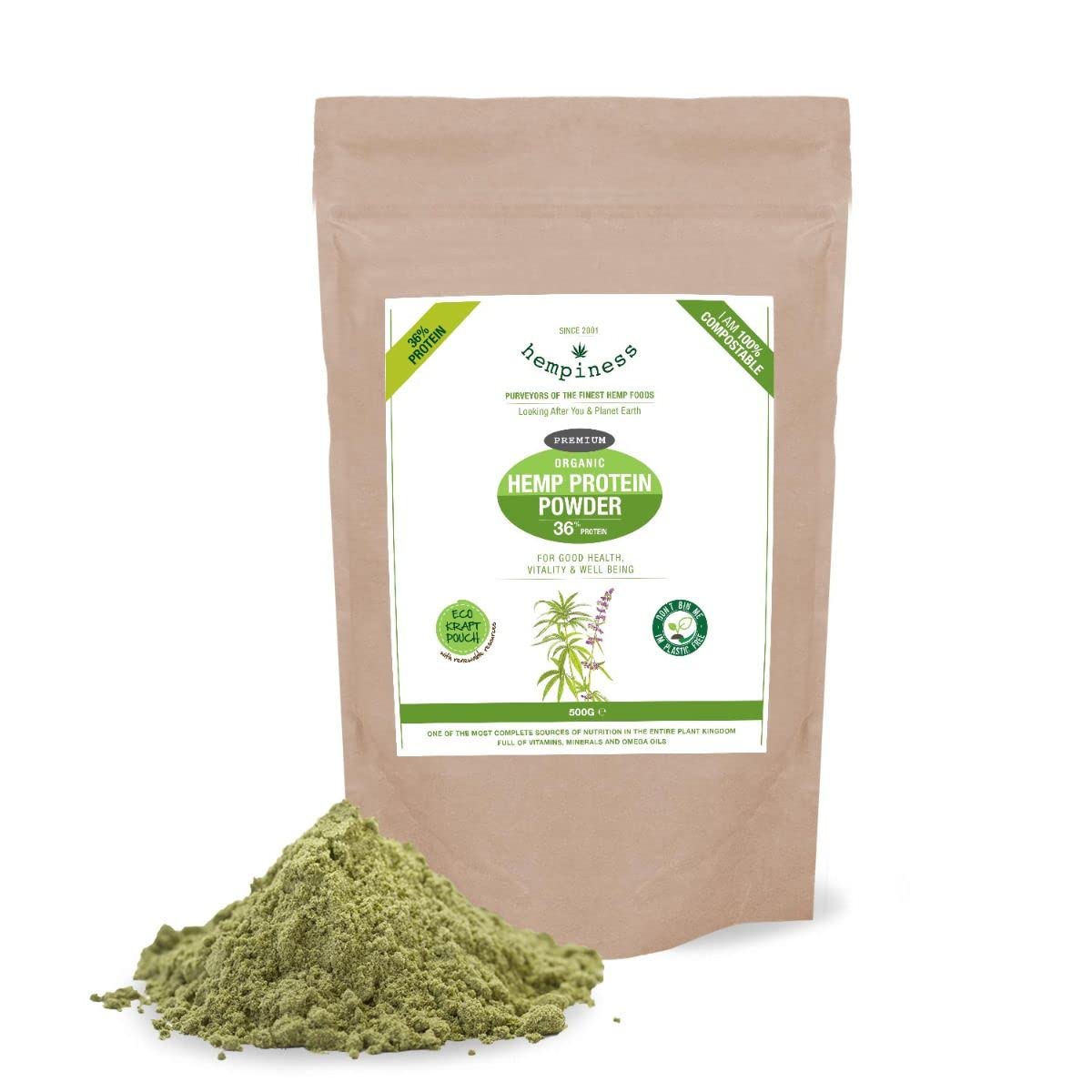 Hempiness Organic Premium Raw Hemp Protein Powder 500g (36% Protein)