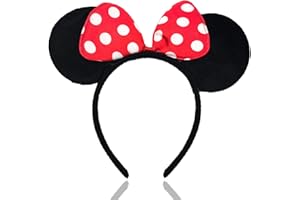 OIUUBBII Mouse Ears Headbands Glitter Sequin Ears for Woman Birthday Hairband Party Supplies Amusement Park Festival Favors Headgear Halloween Costume Cosplay Headpiece Decoration（Red Bow）