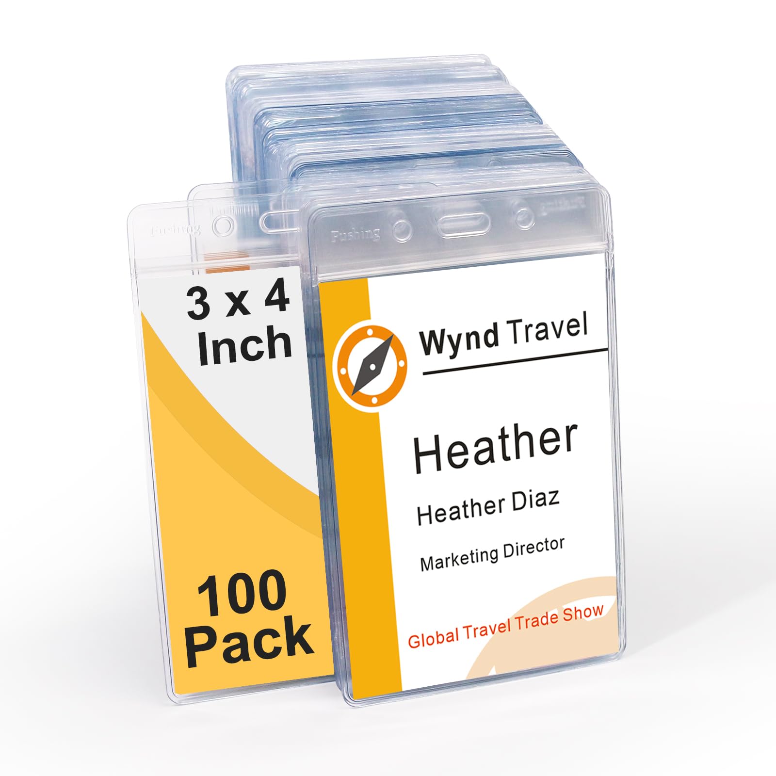 Photo 1 of 3x4 Inch Name Badge Holders - Fushing Clear Plastic Vertical Name Tag Badge ID Card Holders for 3 x 4 Inch Name Badge Inserts or Name Tag Inserts (100)
