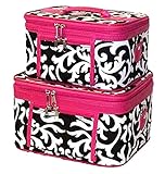 World Traveler Damask Print Collection Cosmetic Train Case (2 piece set)