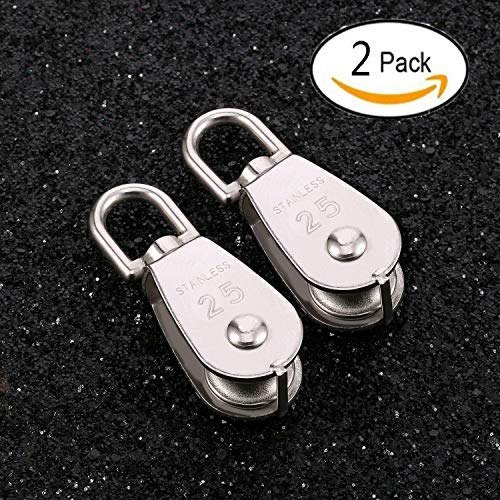 TripleLife 25MM Single Pulley Block in 304 Stainless Steel M25 Single Wheel Swivel Pulley Roller Loading 150kg â€“ Silver 2Pcs