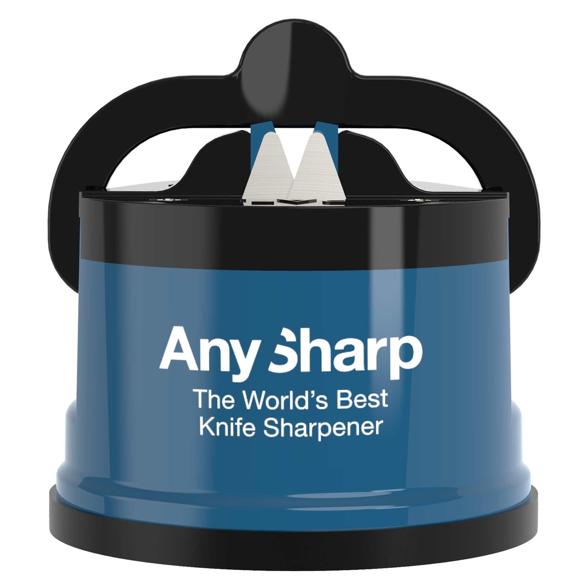 AnySharp Knife Sharpener, Hands-Free Safety, PowerGrip Suction, Safely Sharpens All Kitchen Knives, Ideal for Hardened Steel & Serrated, World's Best, Compact, One Size, Blue