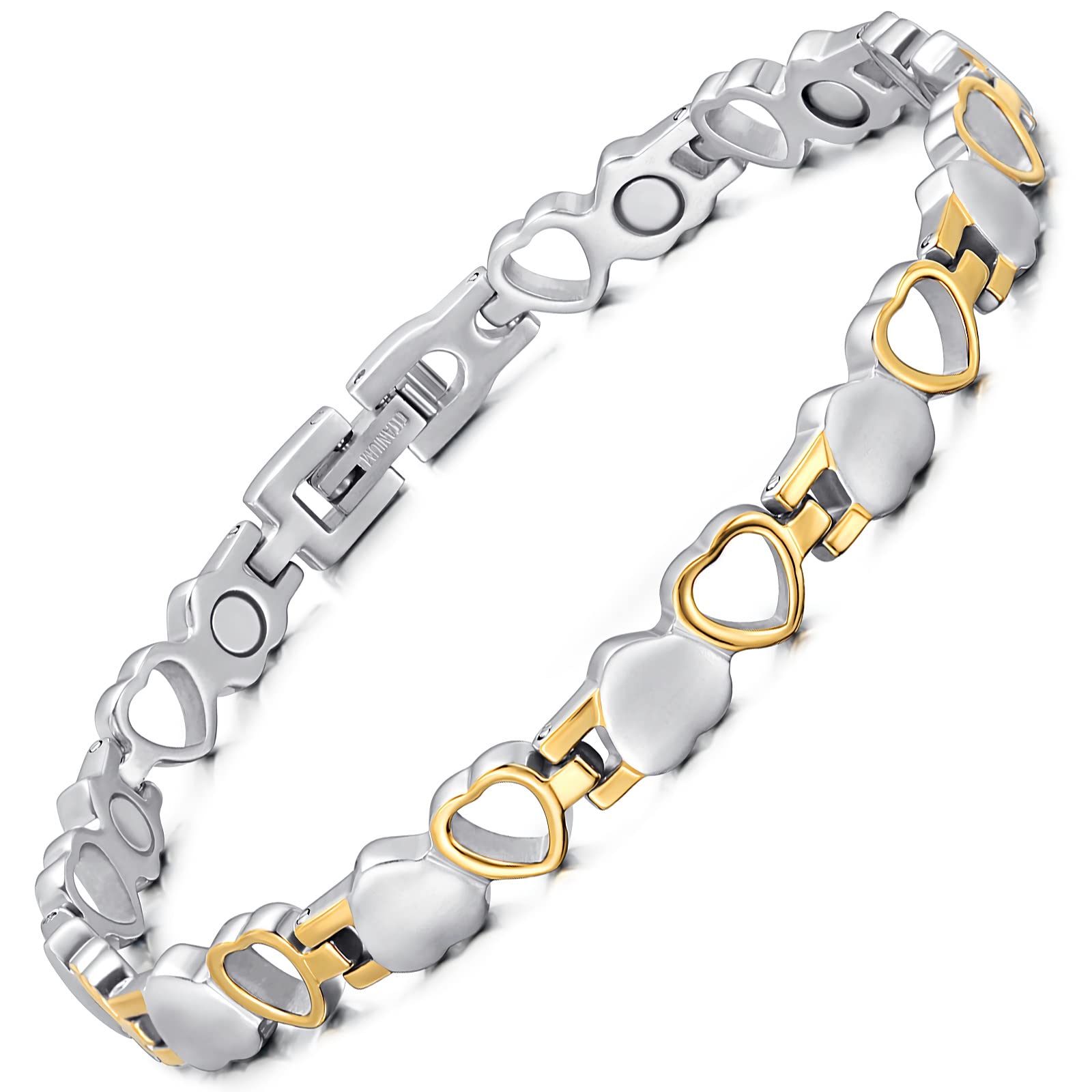 RainSo Pure Titanium Magnetic Bracelets Silver Bracelet For Women Love Heart Design With Gift Box Adjustable