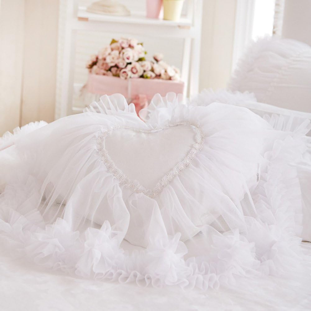 XIULIHUI Cute Girly Princess Lace Pillow Sweet Candy Heart White Bed Pillow for Girls