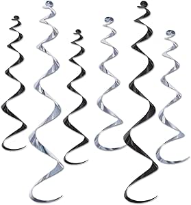 Beistle Twirly Whirlys Black And Gold Pack - 12 Piece Metallic Party Decorations