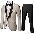 YND Men's 3 Piece Slim Fit Tuxedo Set, One Button Shawl Collar Solid Jacket Vest Pants with Bow Tie