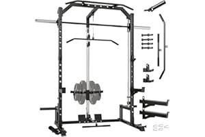 MilleLoom Smith Machine Home Gym, Multi-Functional Squat Rack for Full Body Strength Training, with Barbell Bar, Safety Spott