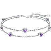Dorunmo Heart Birthstone Anklet Bracelets for Women 925 Sterling Silver Birthday Jewelry Best Mother's Day for Women Wife