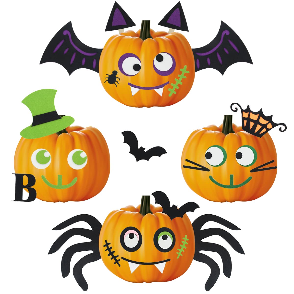 Leikedun 【𝟮𝟬𝟮5 𝗡𝗲𝘄】 36pcs Halloween Pumpkins Decorations Felt Pumpkin Decoration Stickers Classic Pumpkin face Emoji Stickers Craft for Kids DIY