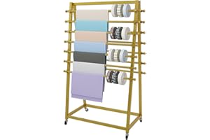 BULELULA Ribbon Holder Organizer Rack, 15 Tier Double-Sided Ribbon Storage Organizer with Wheels, Movable Scarf Towel Holder, Tie Scarf Rack, Wrapping Paper Stand for Craft Room Cake Shop Flower Store (Gold)