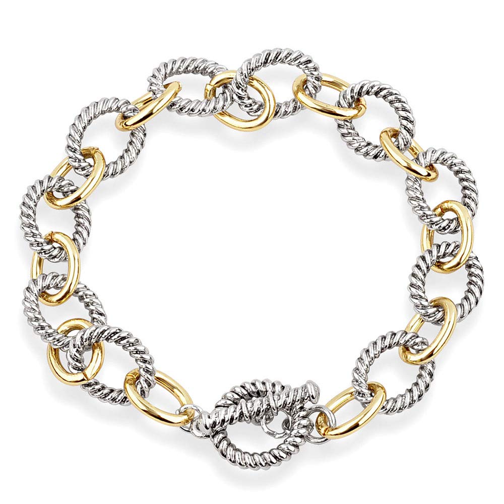 Mytys 2-Tone Circles Chain Bracelet Silver and Gold Cable Wire Bangle Bracelets for Women