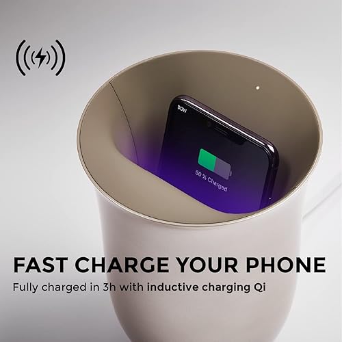 Lexon OBLIO QI Wireless Charger and Phone Sanitizer, UV Disinfection Light  and Fast Charging Station 10W, Dark
