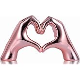 Pink heart and hand sculptures and statues, hand and heart sculptures home decor, heart and hand decor bohemian wedding decor for edgy room coffee table office living room bedroom bookshelf decor.