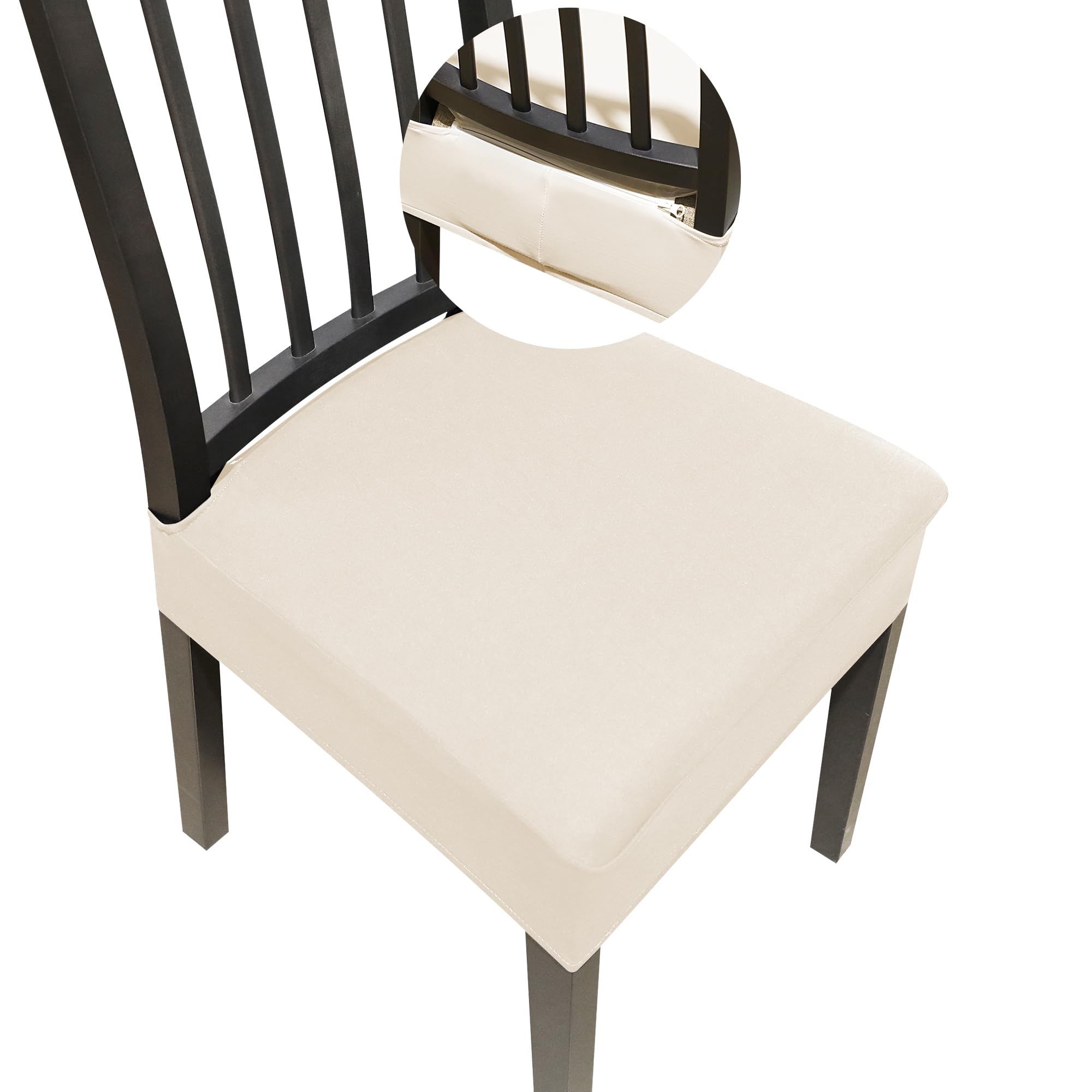 Photo 1 of DREAHOTEXTIL Dining Chair Covers,Seat Covers for Dining Room Chairs Set of 4,Stretch Kitchen Chair Covers,Removable Washble Dining Room Chair Seat Cover,Chair Slipcovers Protector (Beige,with Zipper)