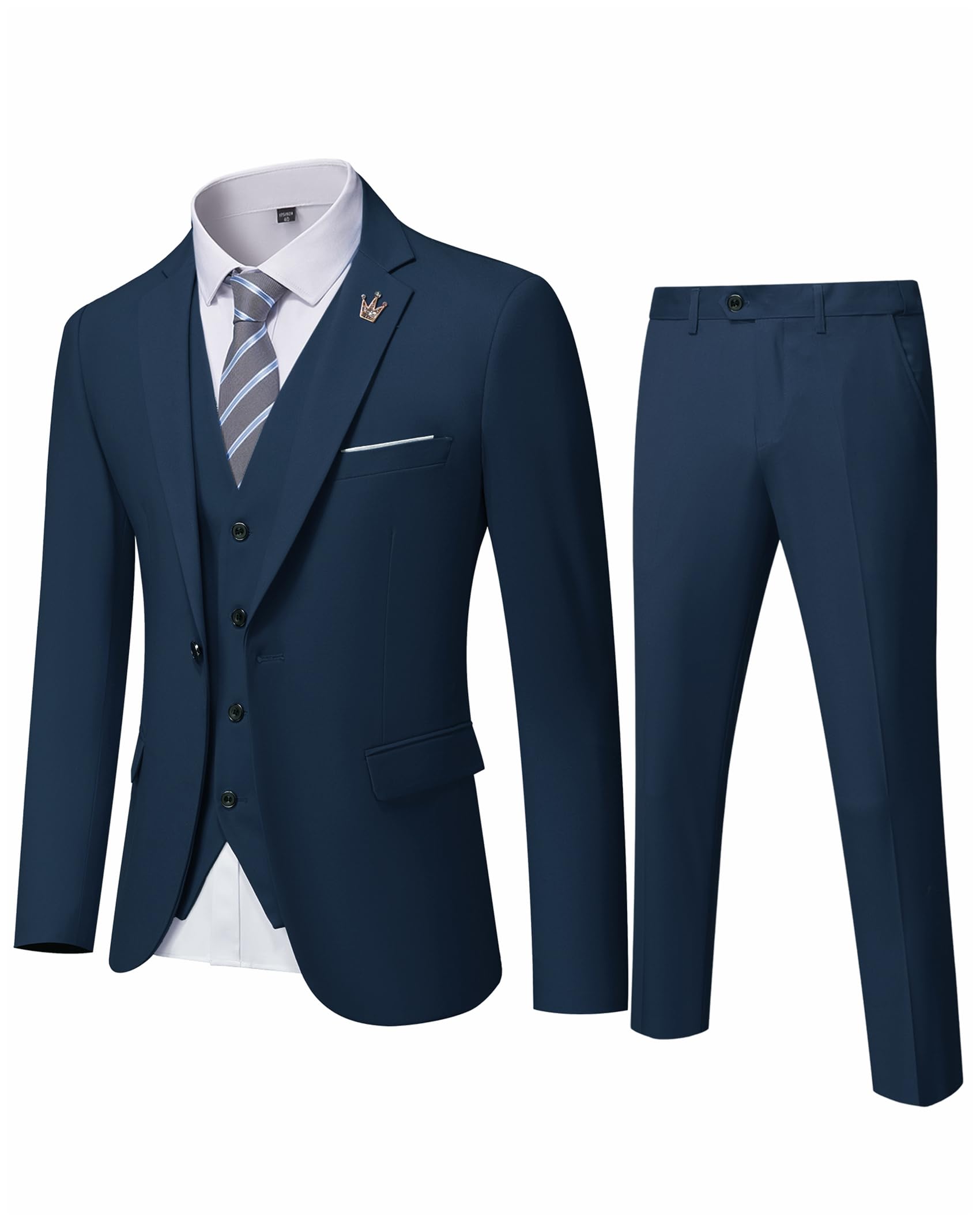 EastSide Men's Slim Fit 3 Pieces Suit, One Button