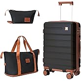QIMER Carry on Luggage Set, 20 Inch Suitcase with 100% PC hardshell, Lightweight TSA Locks Quiet Spinner Wheels Durable Zipper, Travel Luggage for Men and Women, Y01 Beige(20"/DB/TB) Slightly Small