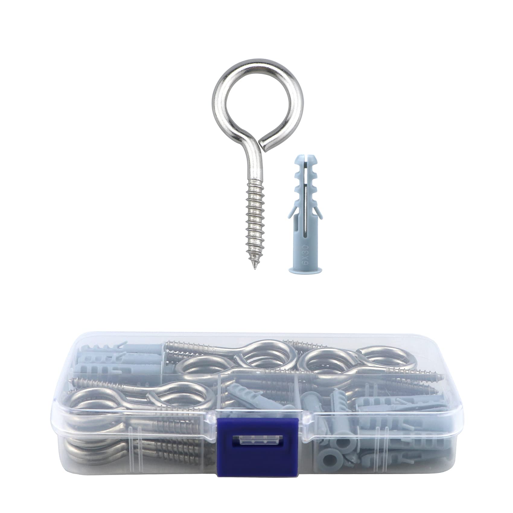 Eye Screws Metal Hooks, 30 Pcs 304 Stainless Steel Heavy Duty Eyelet Eye Bolts Kit, Used For Fastening And Fixing Wood, Garden And Indoor And Outdoor Use(M4/M5/M6) (M4*50)