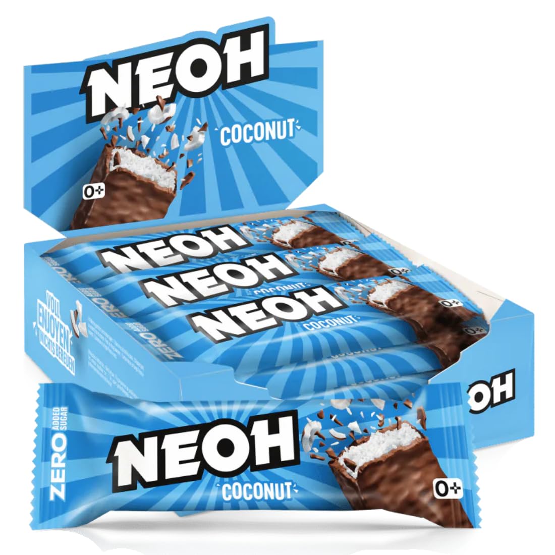 NEOH Low-Carb Keto Coconut Chocolate Bar – Zero Added Sugar, Blending Smooth Chocolate & Tropical Coconut for a Lush, Satisfying Bite, 30g per Bar, Pack of 12